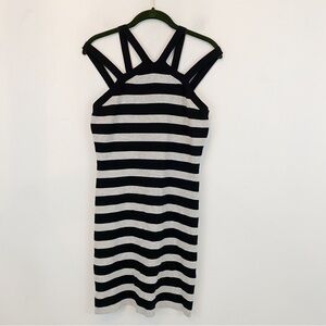 MINNIE ROSE black and gray stripe multi-strap bodycon mini dress